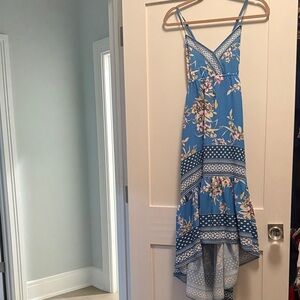 Elegant Floral High Low Dress in Blue